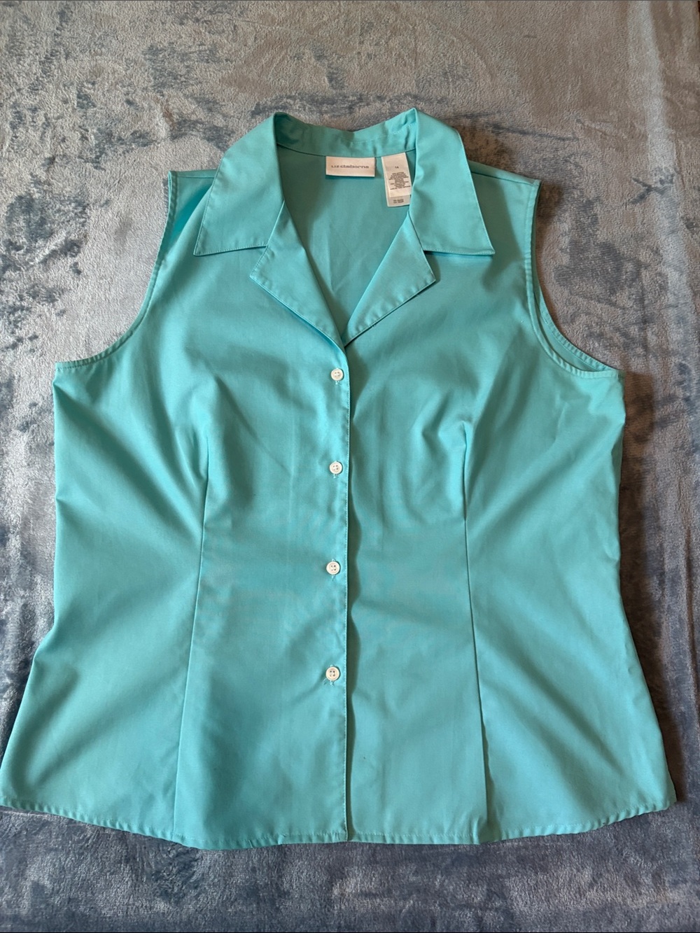 Liz Claiborne Sleeveless Collared Button-Down Blouse in Turquoise - Picture 6 of 8